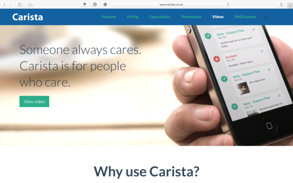 Screenshot of the Carista Homepage