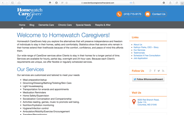 Screenshot of Homewatch Caregivers website